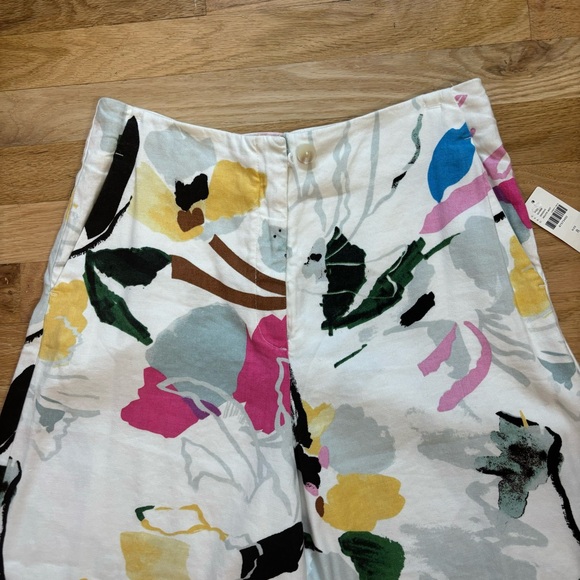 Anthropologie Maeve Colette Wide Leg Cropped Pants NWT Ivory Floral Size Medium - Picture 2 of 15